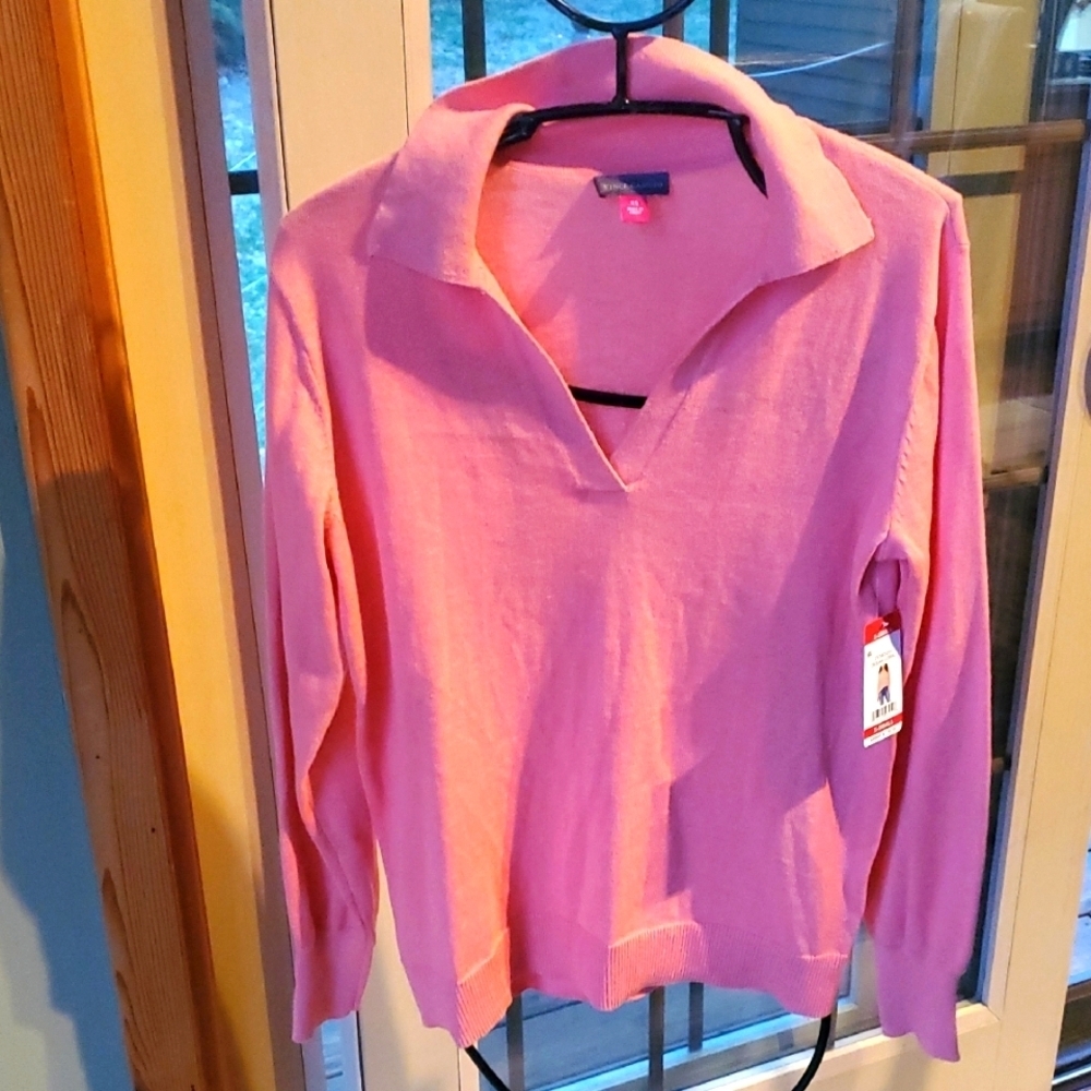 Vince Camuto Womens Ocean Coral V-Neck Polo Collar Sweater CV3423202 XS NWT